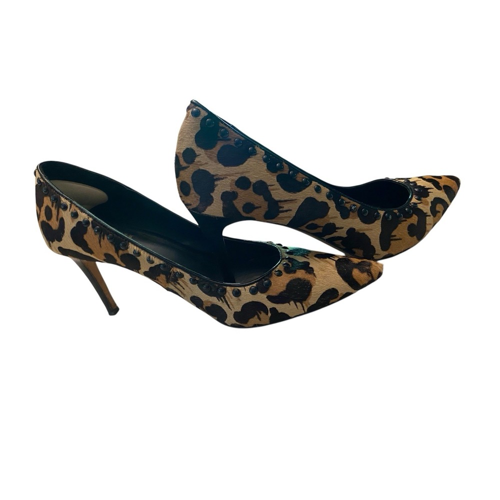 Coach Womens Leopard Print Calf Hair Studded Stiletto Pumps Size 8B Shoes